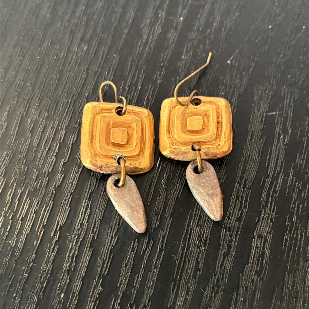 Handcrafted Gold-Tone Geometric Drop Earrings